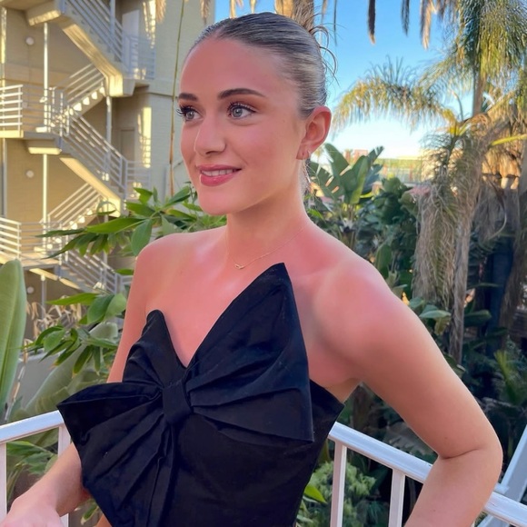 Anthropologie Hutch Black Motif Color block Bow -Tie Maxi Dress - Picture 6 of 10